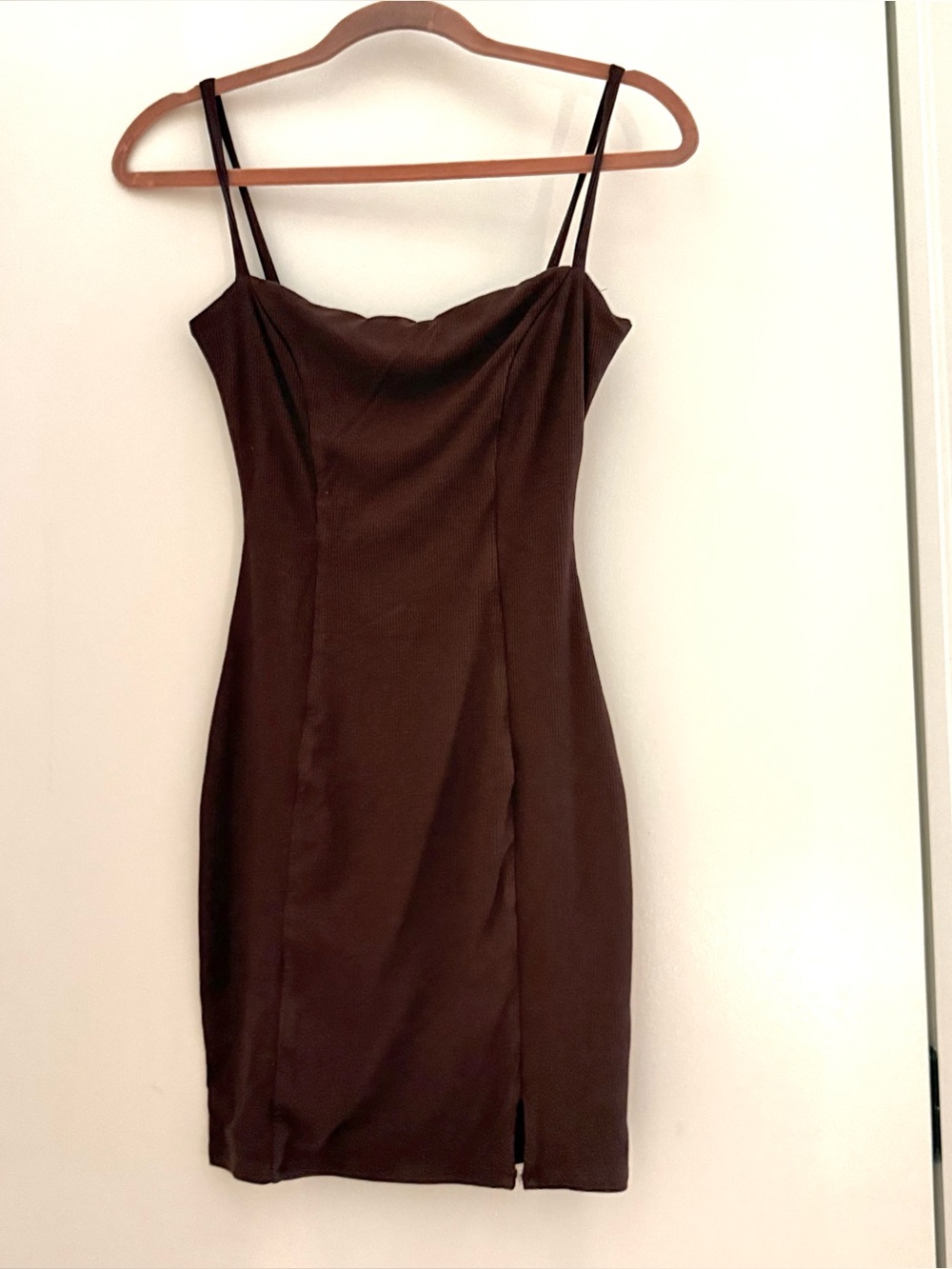 naked wardrobe Chocolate Brown Spaghetti Strap Mini Dress